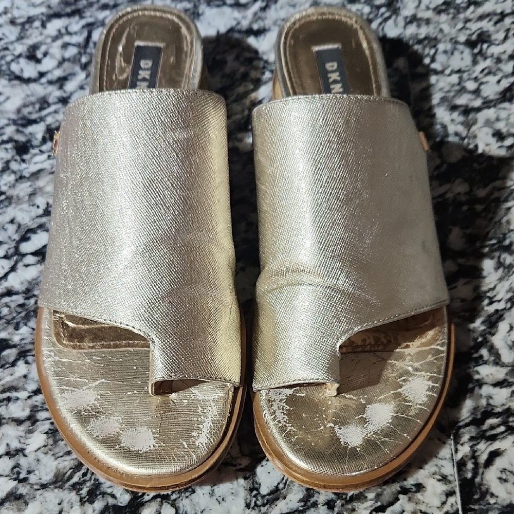 DKNY Silver Mules with Metallic Sheen